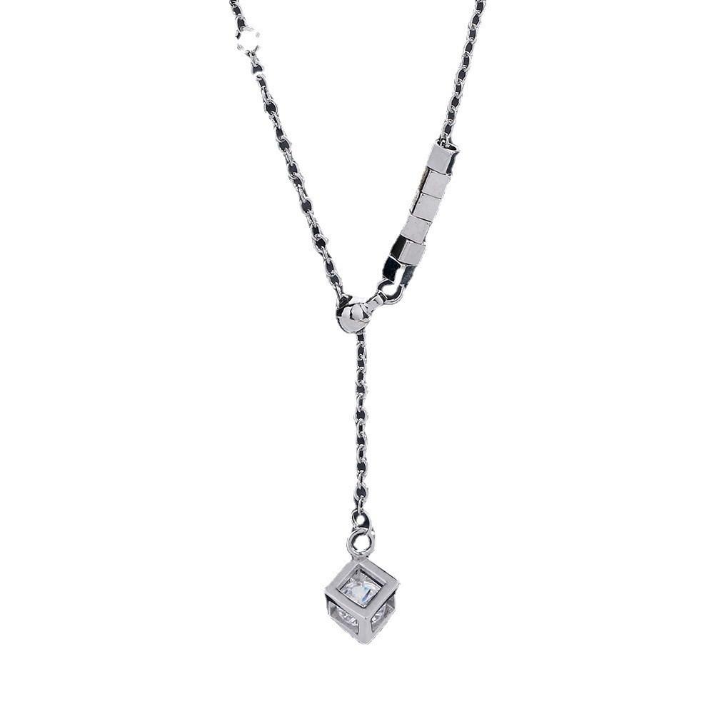 

Ожерелье из стерлингового серебра S925 с кисточкой, сломанное серебряное ожерелье, женская высококачественная цепочка для свитера, цепочка с бриллиантами, кубик Рубика, цепочка на ключицу, кулон в стиле INS silver