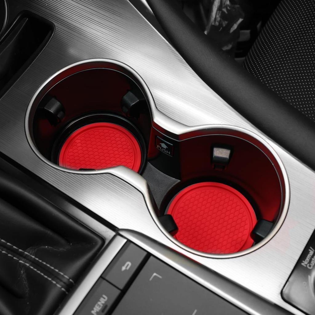Car Cup Universal Cup Holder Embedded in Ornament Coaster Car Interior Accessory Coaster, Non-Slip (4 Pieces), (Red)