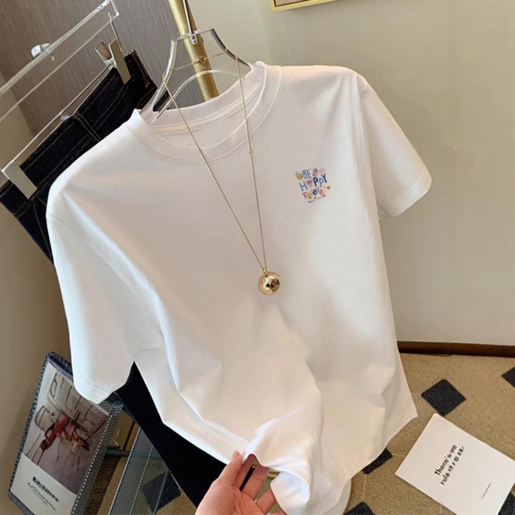 White Cotton Short-sleeved T-shirt Women's American Foreign Style Loose Retro Versatile Top Tide