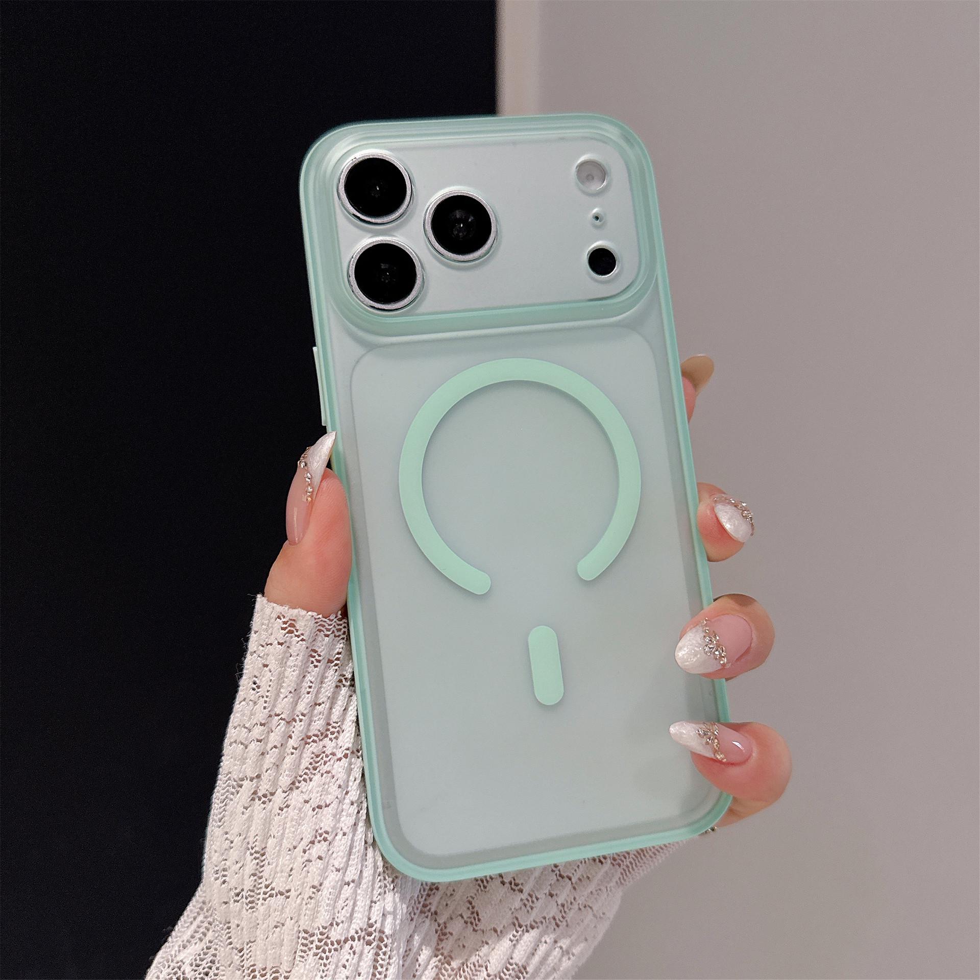 

Frosted Magnetic AI Button Case for Apple 17romax, Skin Feel, Large Window, 16Pro Leather Texture 17 Pro Max мятный зеленый