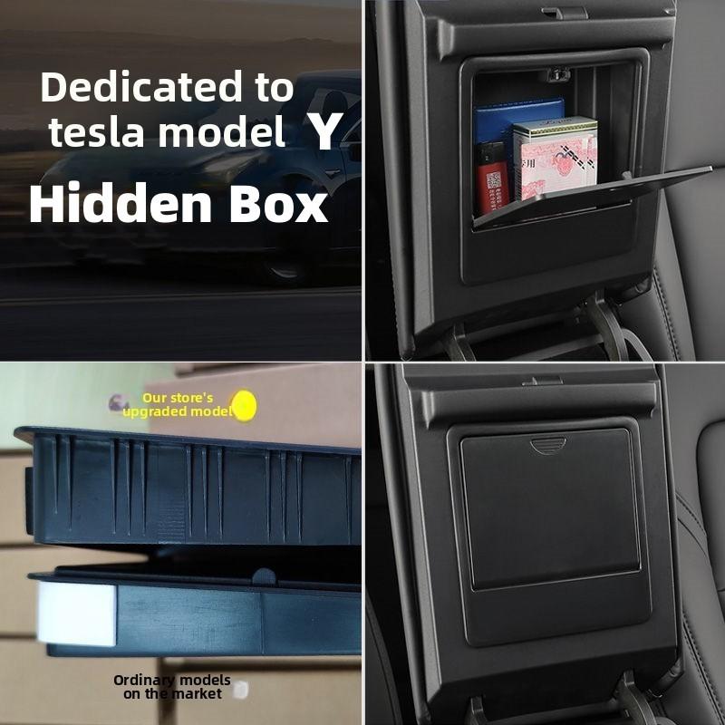 Voor Tesla Model Y 2026 2026 2026 2026 Auto Armleuning Verborgen Knop Opbergdoos Diversen Opruimbakje Organizer Interieur Accessoires
