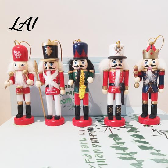 Indoor Seasonal Display Items 5Pcs Christmas Wooden Nutcracker Ornaments Handmade Soldier Figurines with Hanging Rope Ornaments Classic Pendants for