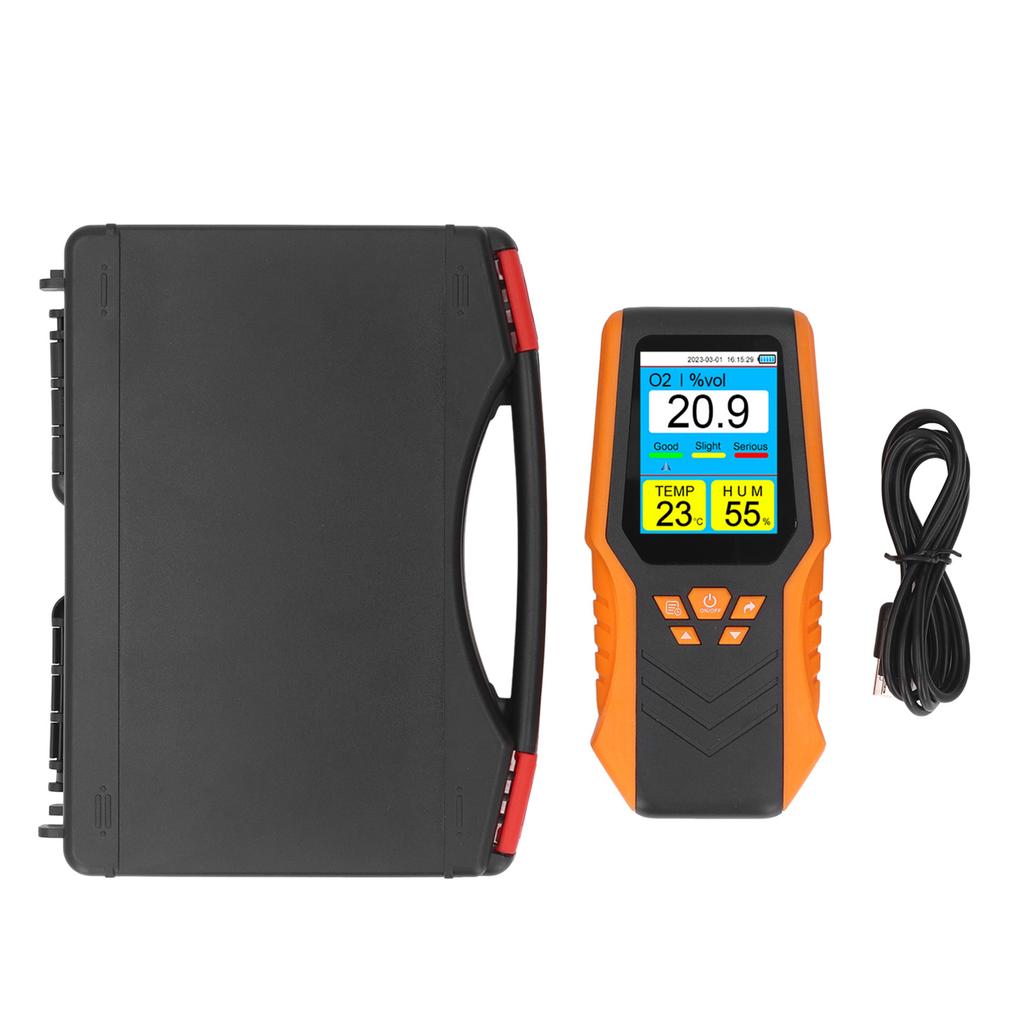 Handheld O2 Detector with Time and Date Display High Accuracy Digital O2 Temperature Humidity