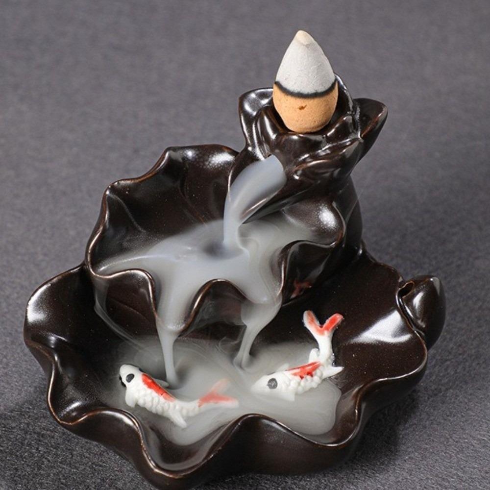 Lucky Fish Backflow Stick Incense Burner Mini Incense Stick Holder Ceramic Censer  Home Decoration