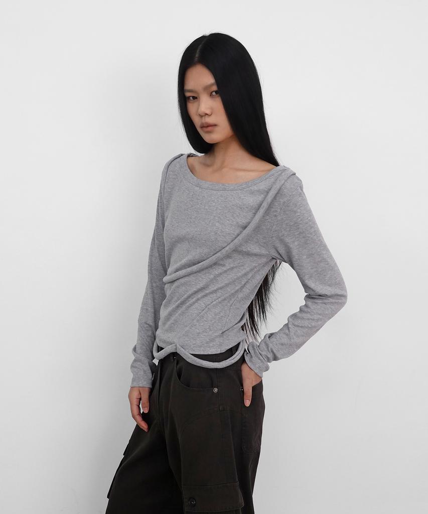 Saendeulig Strap Wide Neck T_Melange Gray