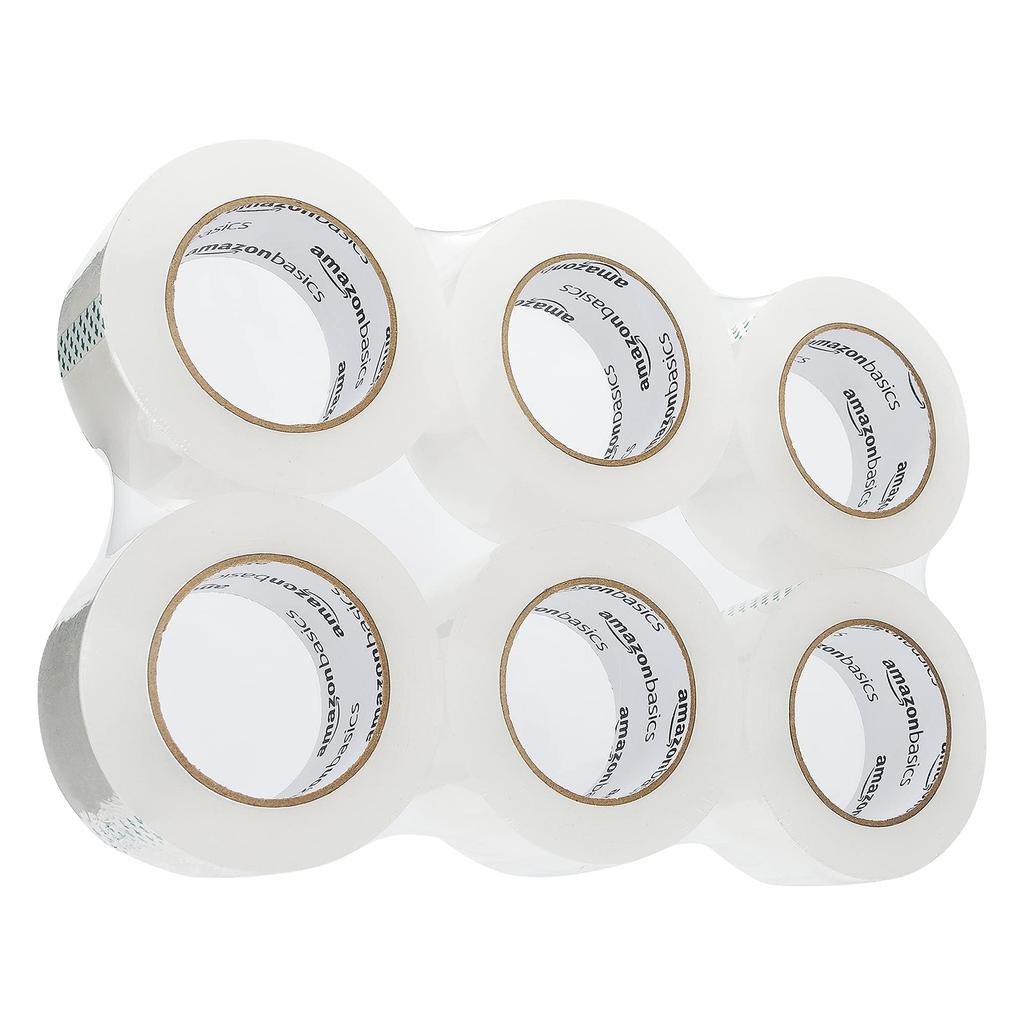Amazon Basic Packaging OPP 48mm Wide x 100m Pack of Clear Tape, Long, Double-Length Roll, 6,