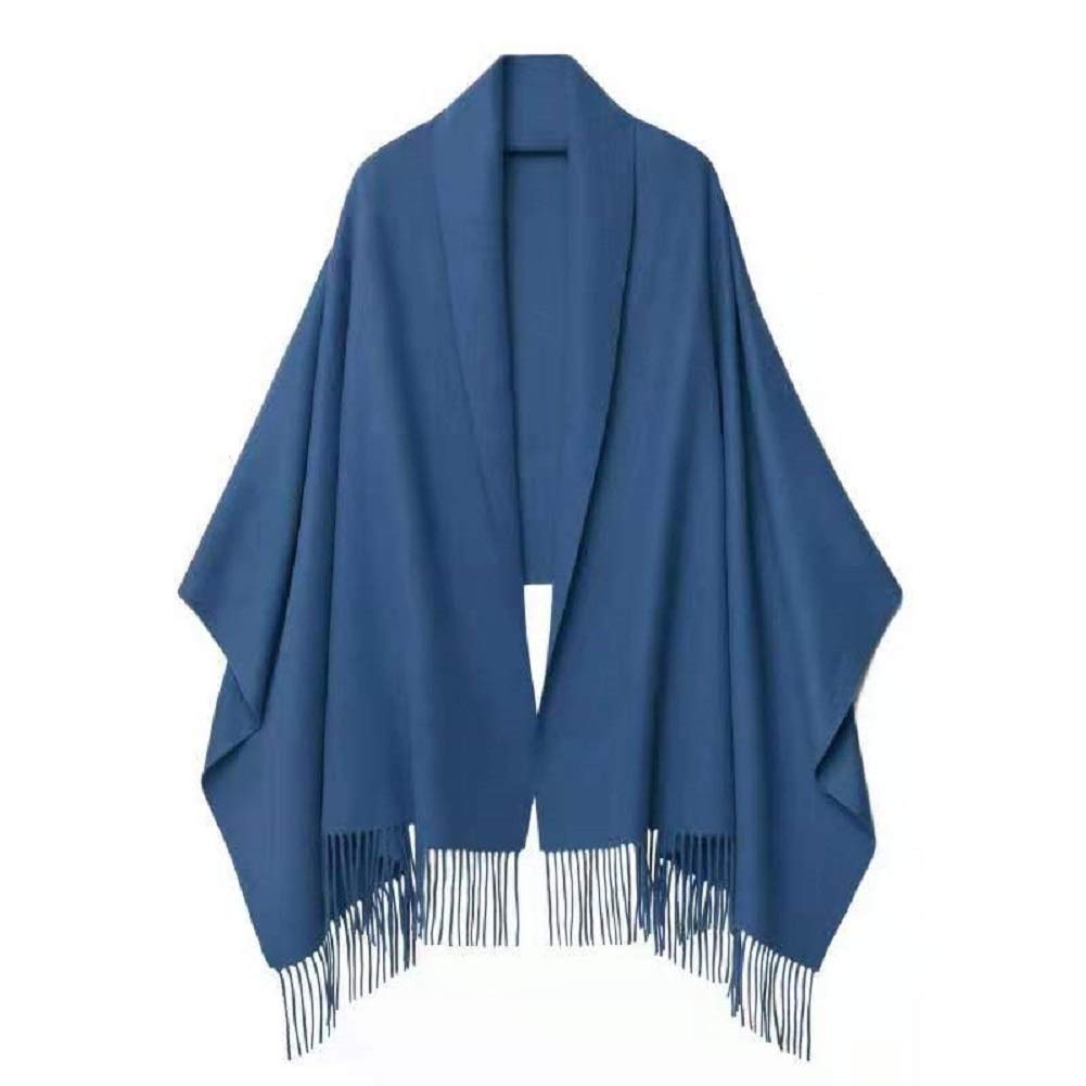 RAINBOW Large Thick Cashmere 70cm Wide x 200cm Long 100% Stole, Plaid, (True Blue)