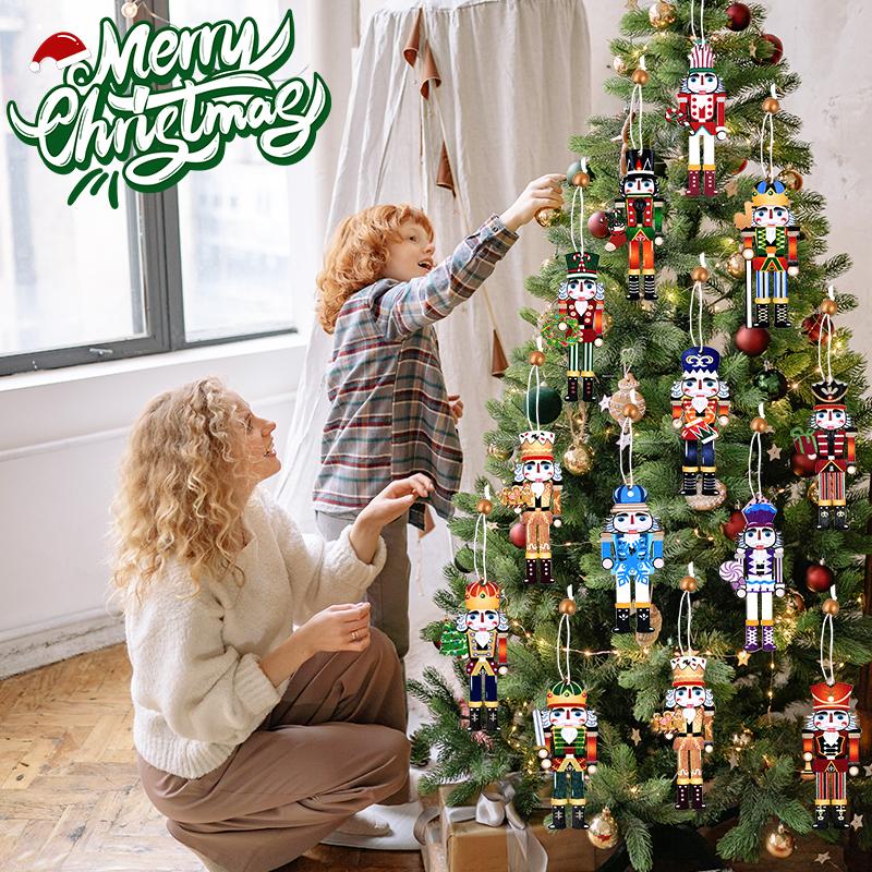 9Pcs Christmas Wooden Ornaments Nutcracker Soldier Xmas Tree Hanging Pendant Christmas Home Decorations New Year Gift