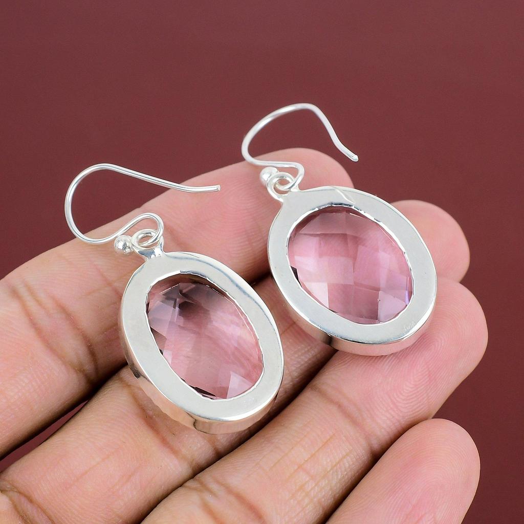 Faceted Pink Kunzite Earring Dainty Gemstone Jewelry Unique Earring 925 Sterling Silver Earring Handmade Latest Design Jewelry Gifts For Her
