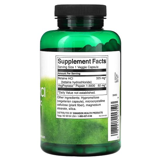 Betaine Hcl Hydrochloric Acid With Vegpeptase, 250 Veggie Capsules