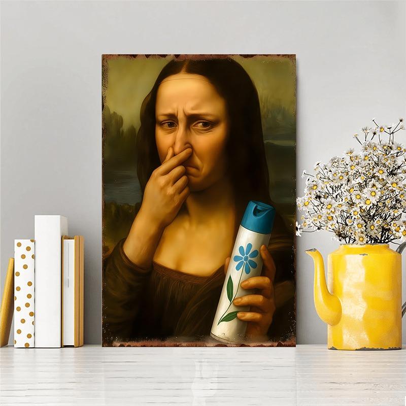 Mona Lisa Koupelnové Nástěnné Umění Dekor Zakrývající Nos, Vintage Tisk Plakátu Toaleta Vtipné Vtipné Canvas Malba Stěna Domácí Dekor Umění