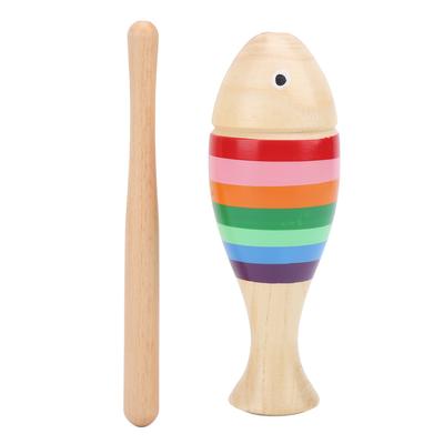 Wooden Percussion Instrument Maple FishShaped Children Cartoon Playing Toys with Stick