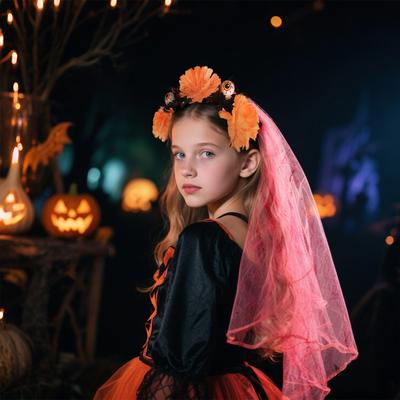 Halloween Ghost Bride Hair Hoop Blood Yarn Veil Halloween Simulation Flower Headband Wedding Cosplay Party Headwear Accessories