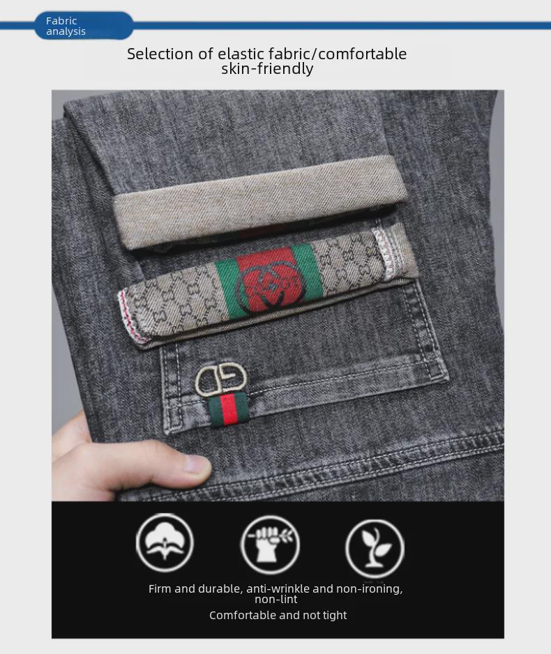 Pánské módní vyšívané elastické džíny - Slim Fit, mladistvý high street styl