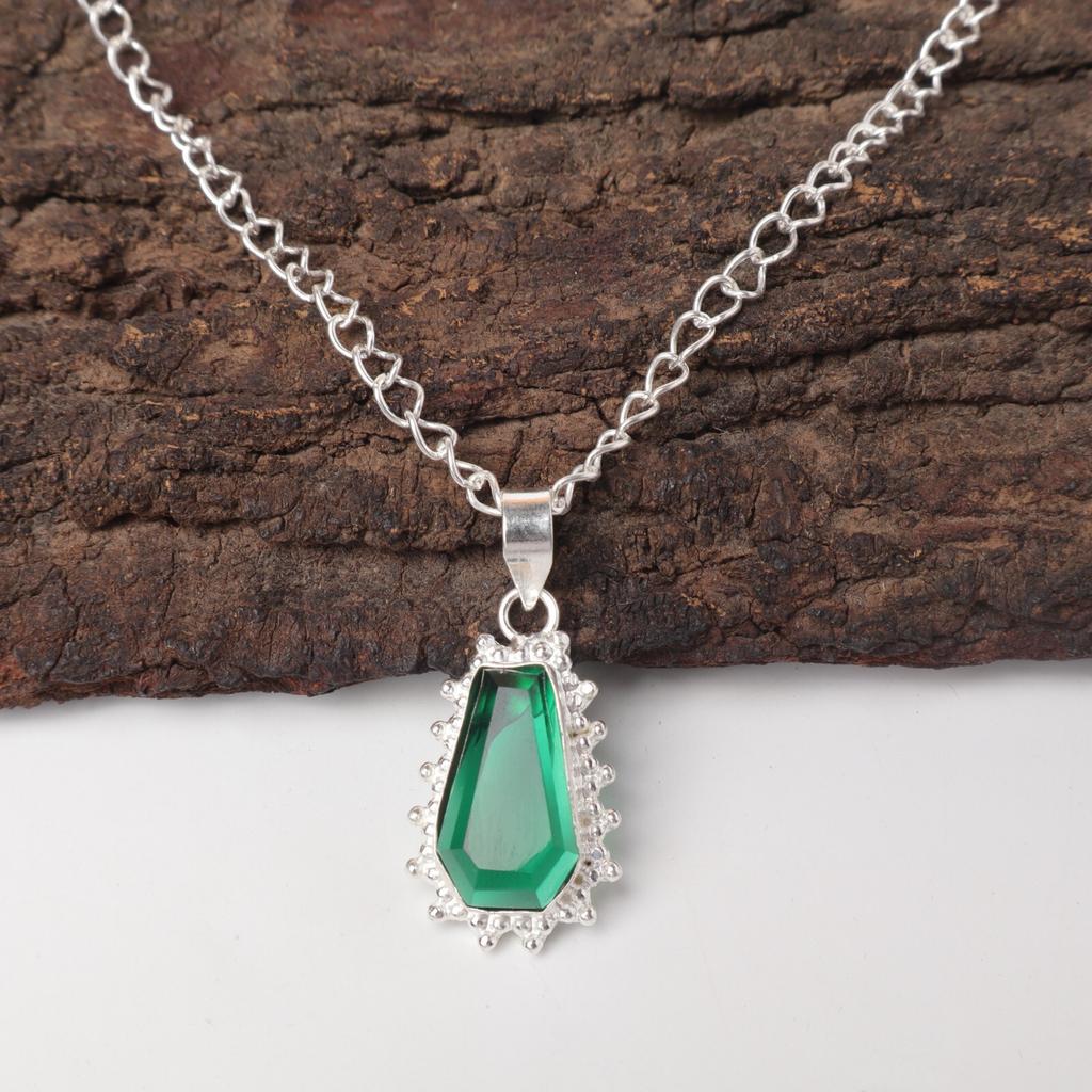 Green Emerald Gemstone 925 Sterling Silver Best Sisters Gift Handcrafted Pendant PP-54-12