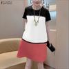ZANZEA Women Casual Round Neck Short Sleeve Summer Patchwork Dress