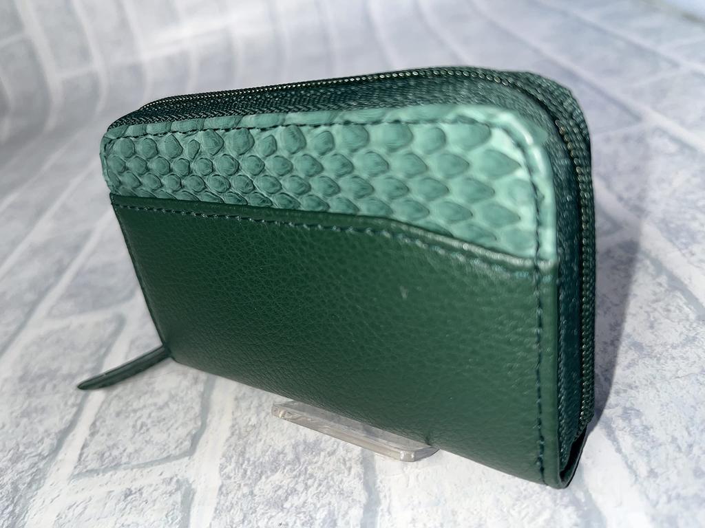 GUODI Genuine Python Leather Long Wallet with Zipper Closure and Card Case for Men and Women, TK-TT20LW1GF (Green), Wallet, Purse, Zipper Closure,