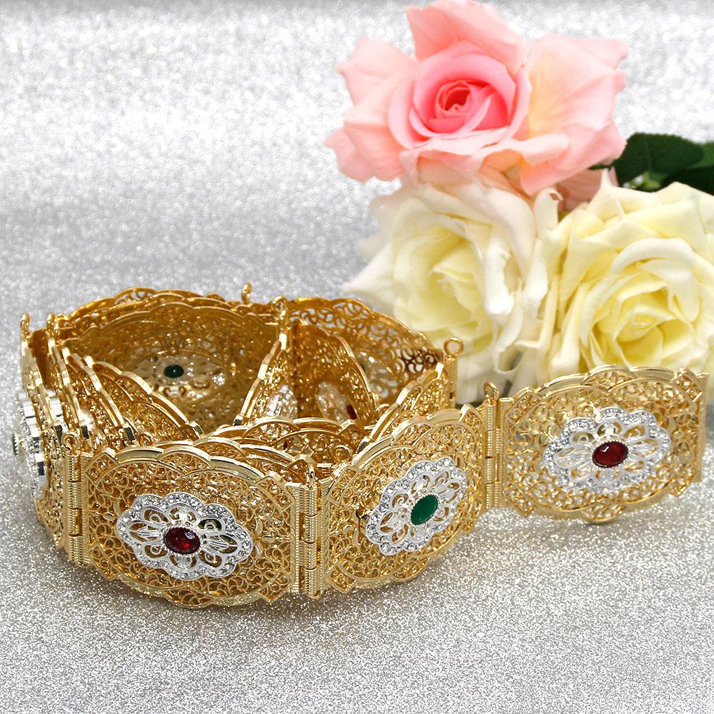 

Шикарный золотой пояс для женщин, платье, пояс для невесты, свадебные украшения, поясная цепочка зелёный/красный