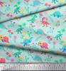 Soimoi Black Japan Crepe Satin Fabric Aster Flower & Dinosaur Kids Print Fabric by Metre 42 Inch