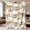 1Pc  Vintage Western Cowboy Desert Cattle Ranch Flannel Throw Blanket