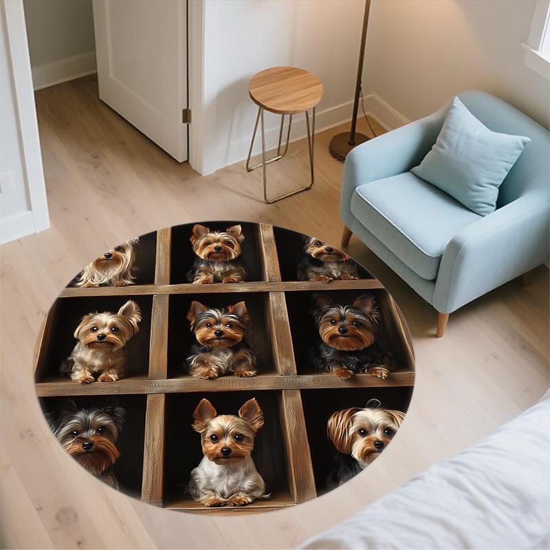 Yorkshire Terrier pattern round rug,Carpet Rug for Living Room Bedroom Sofa Playroom Decor,Non-slip Floor Mat,Holiday Gifts and Birthday Gifts