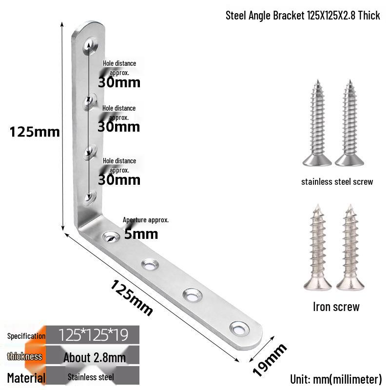 Stainless Steel 90° L-Shaped Thickened Angle Bracket Connector