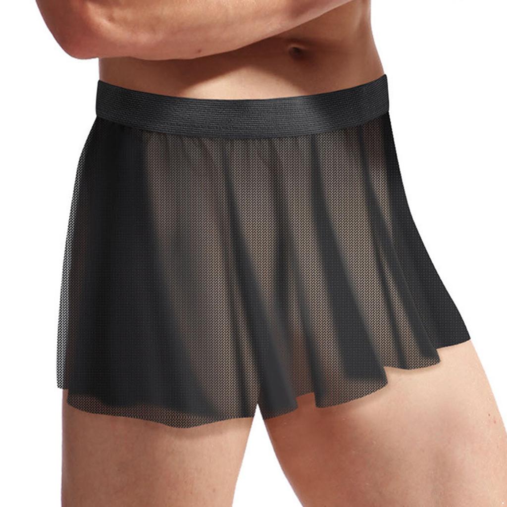 Herren durchsichtiges Netz geraffter Rock elastischer Bund durchsichtiger Minirock Crossdresser Kostüm