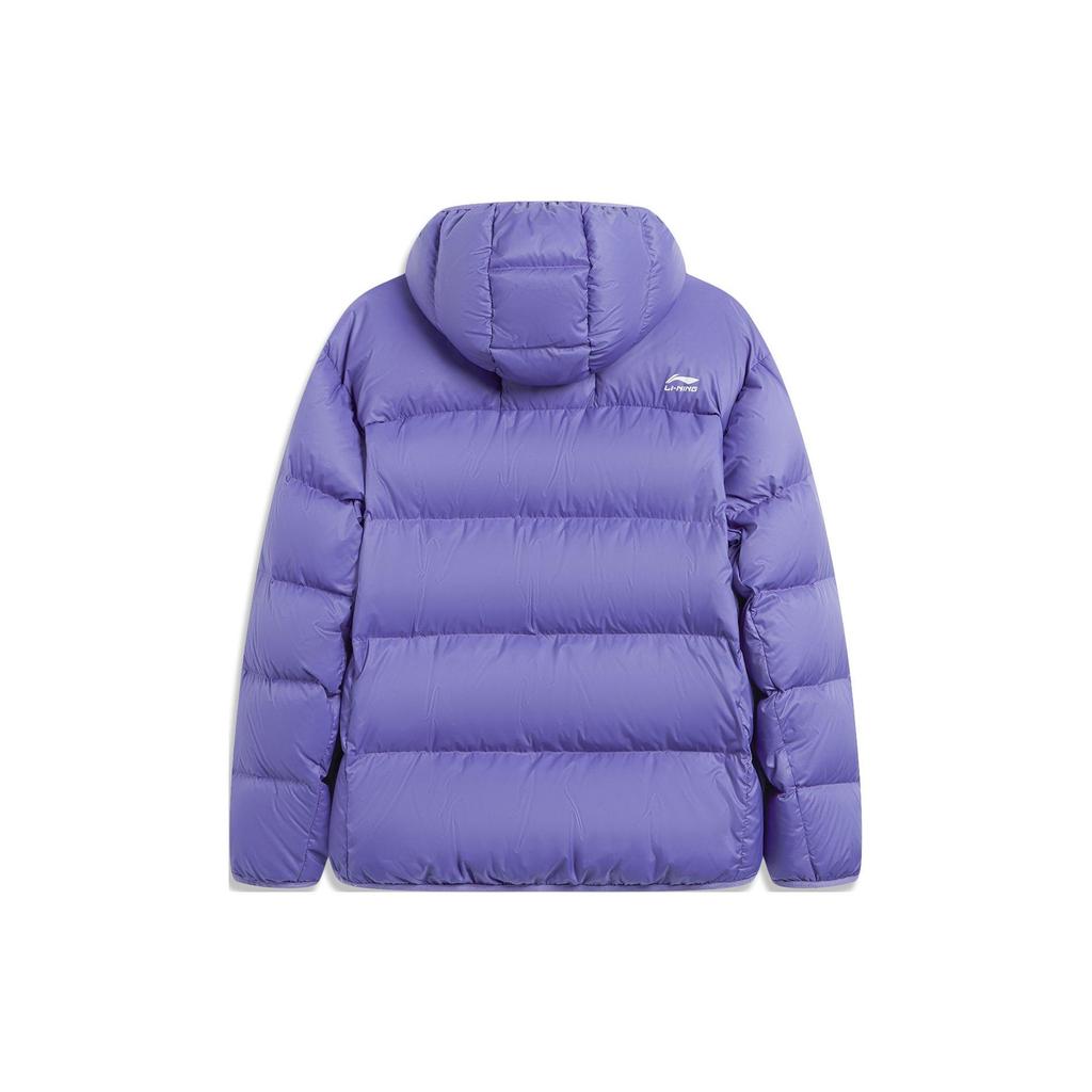 Li Ning CF Trace Short Hooded Letter Print Down Jacket Men Jacket Ocean-Crystal-Purple AYMT287-4