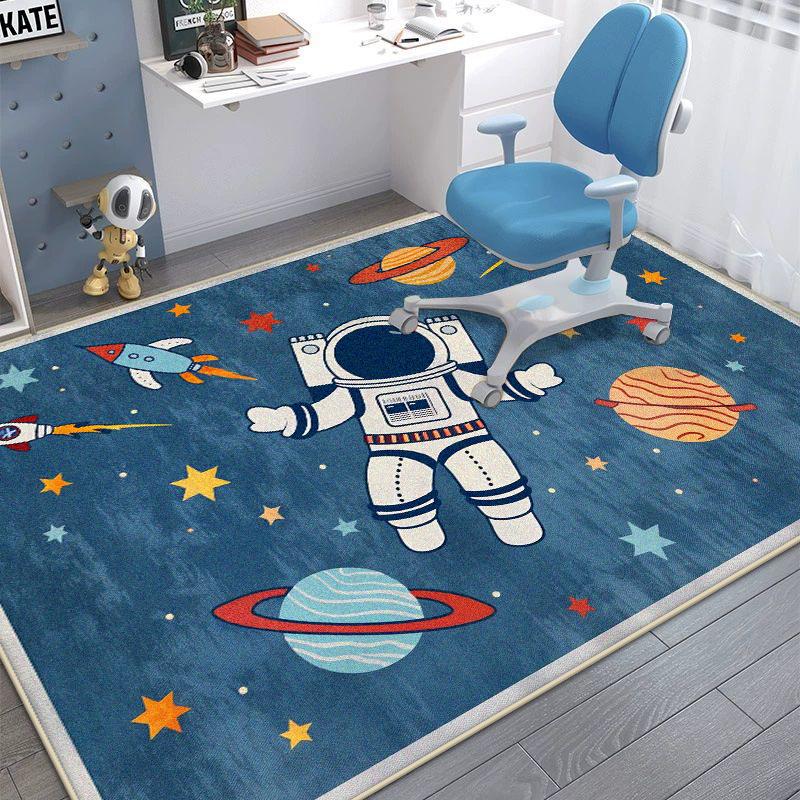 Astronaut Bedroom Chair Mat Cartoon Decoration Fluffy Plush Carpet for Living Room Large Area Gaming Room Non-slip Rugs Washable