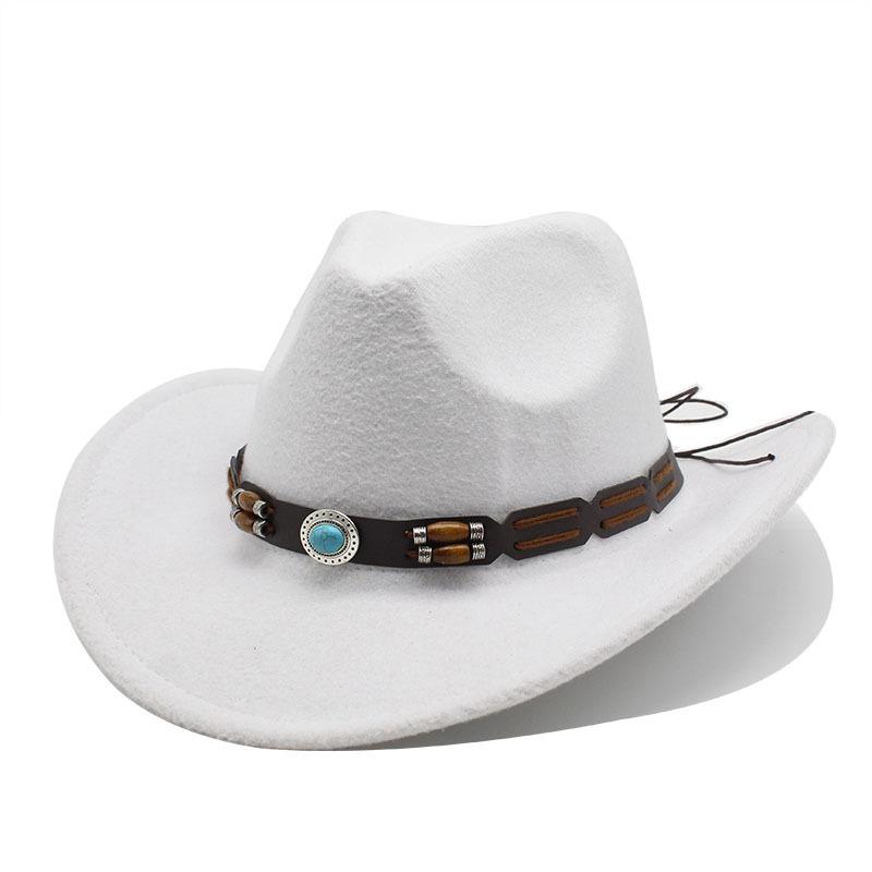 Woolen Hat Western Cowboy Hat Men'S And Women'S Couple Hat Curled Jewel Accessories