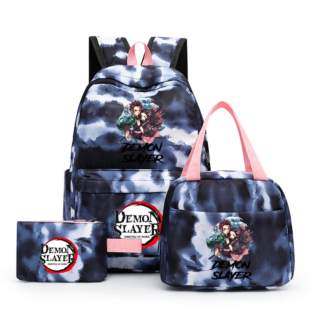3Pcs/set Anime Demon Slayer Printed Backpack with Lunch bag Pencil Case for Teenager Bookbag Girl Boy Travel Bag Gift