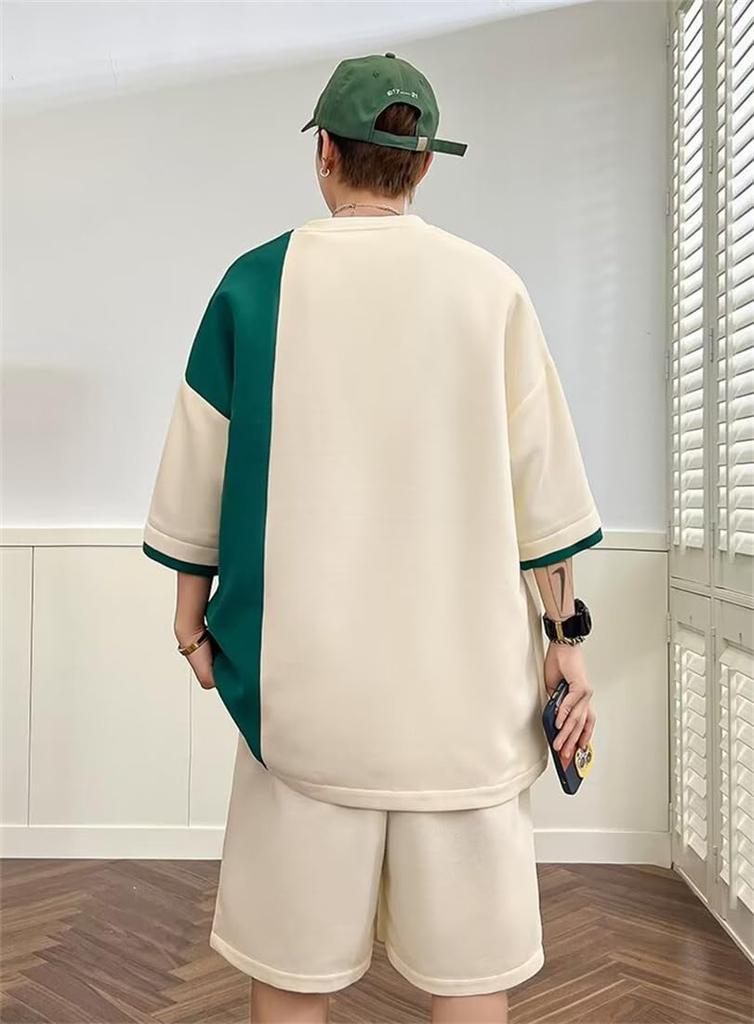 KTNCFD Short Sleeve Summer Plus and Loose Men's Set, Sizes, 2-Piece Set, T-Shirt, Tracksuit, Shorts, Sportswear, Sweatshirt, Loungewear, Fit,