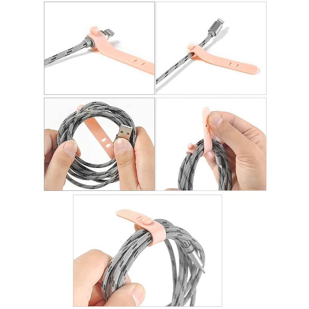 20PCS Cable Tie Silicone Colorful Reusable Holder Strap Organizer Management for Fastening Cable Cords and Wires
