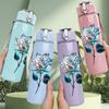 1PC Single Rose Flower Art Print 750ml Color Plastic Sports Water Bottle Leakproof Flip Straw Lid Suitable for Sports Office Home Use
