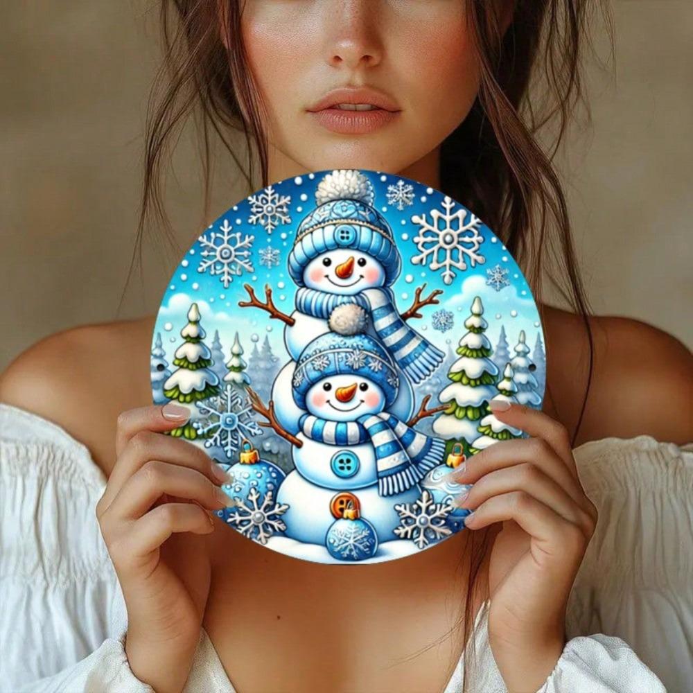 Iron Wall Art Festive Snowman Round Sign Christmas Decor Home Office Gift Holiday Living Room