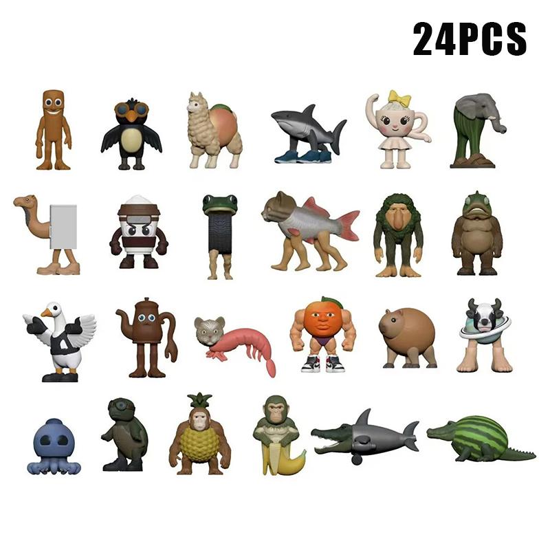 24Pcs Italian Brainrot Tung Tung Sahur Figures Doll Tralalero Tralala Bombardino Crocodilo Shimpanzini Bananini Model Toy Gift