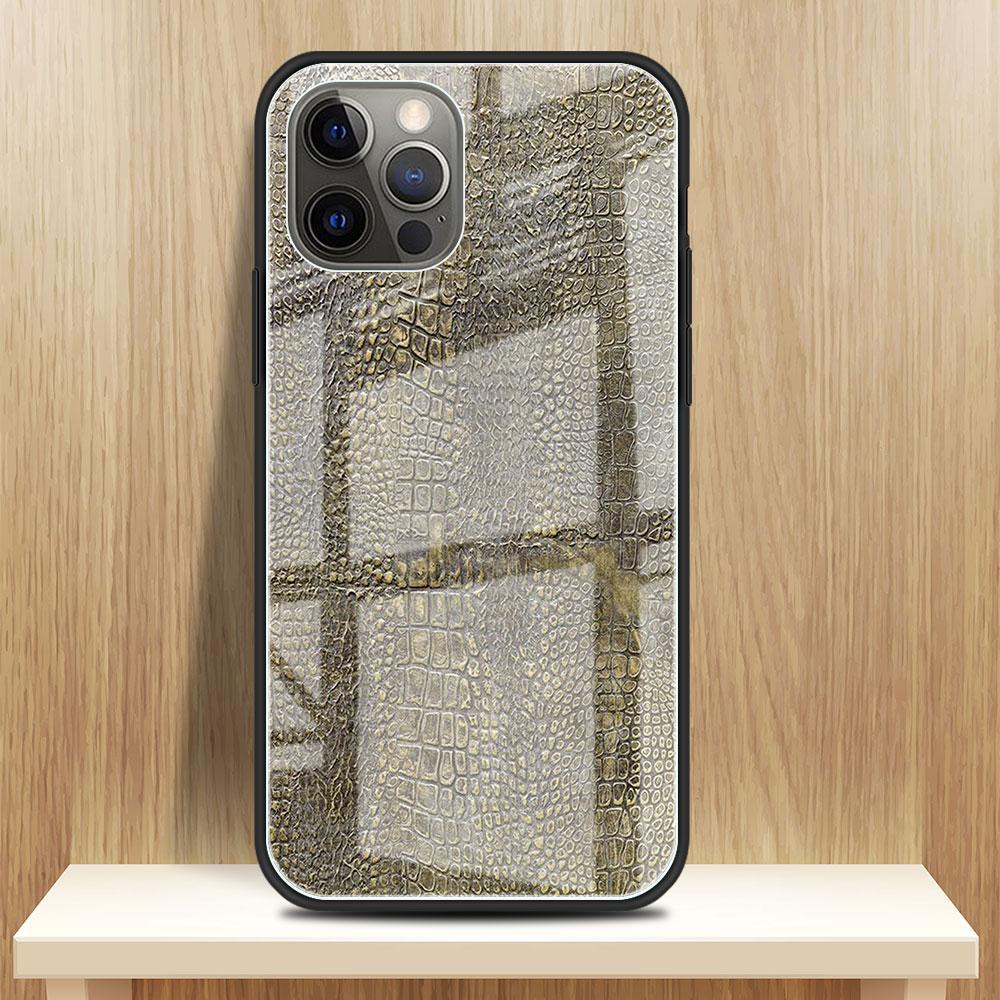 Etui ze szkła hartowanego z nadrukiem wężowej skóry do Apple iPhone 14 13 Pro 11 12 7 8 Plus SE 2022 XR X XS Max 6 6S
