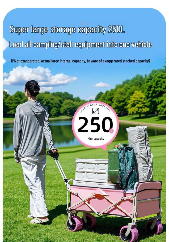 Pink Camper Van Portable Folding Cart for Packages and Picnic Camping