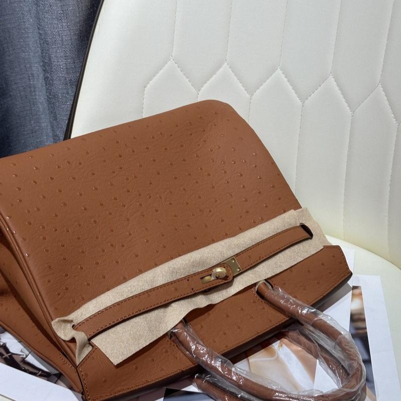 Ostrich Pattern First Layer Cowhide 30CM Platinum Bag High Quality (J15-30BK)