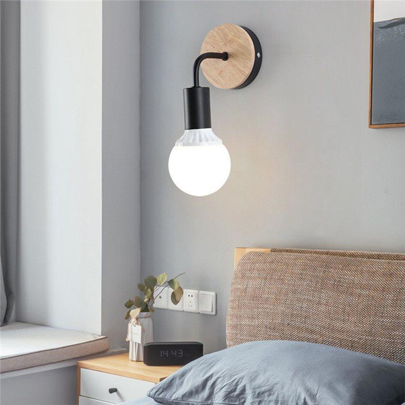 ABMH-Home Decor Fixtures Nordic Wood Lamp Base E27 Retro Bedside Wall Light Holder Interior Lighting For Bedroom Living Room