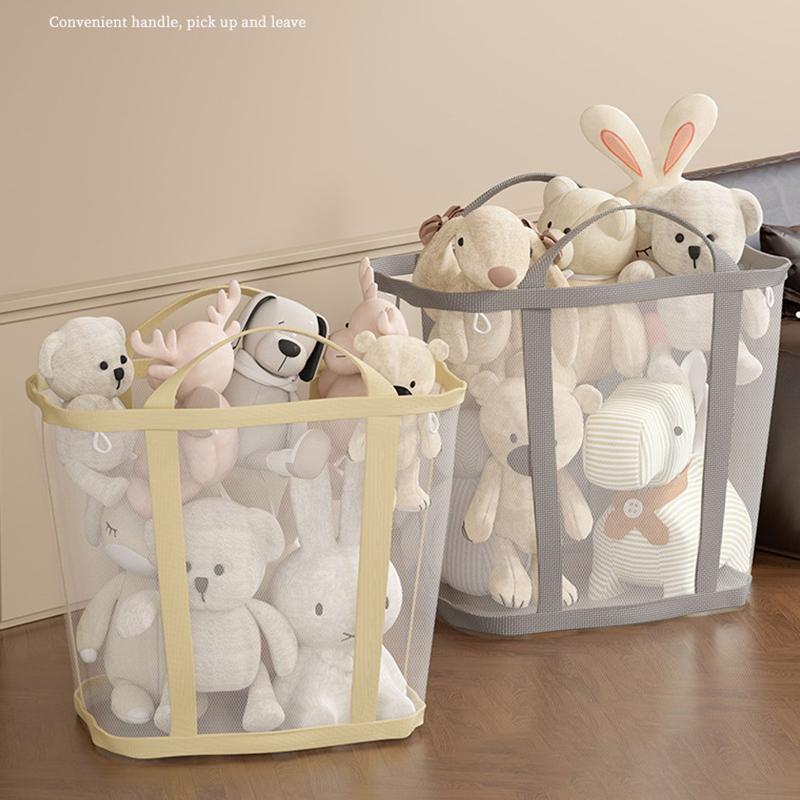Nylon Mesh Laundry Basket With Handle Breathable Folding Portable Dirty Clothes Organizer Bags Large Capacity Toys Storage Bag