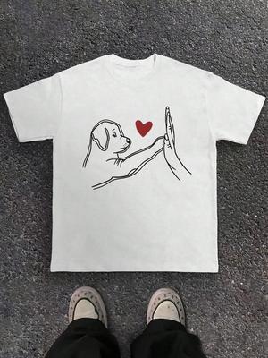 Dog and Hand High Five Heart Graphic T-shirt