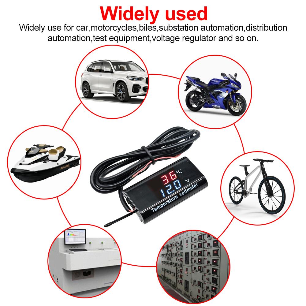 DC 12V 0.28 Inch Dual Display LED Digital Temperature Sensor Voltmeter Thermometer Voltage Meter Tester For Car Motorcycle