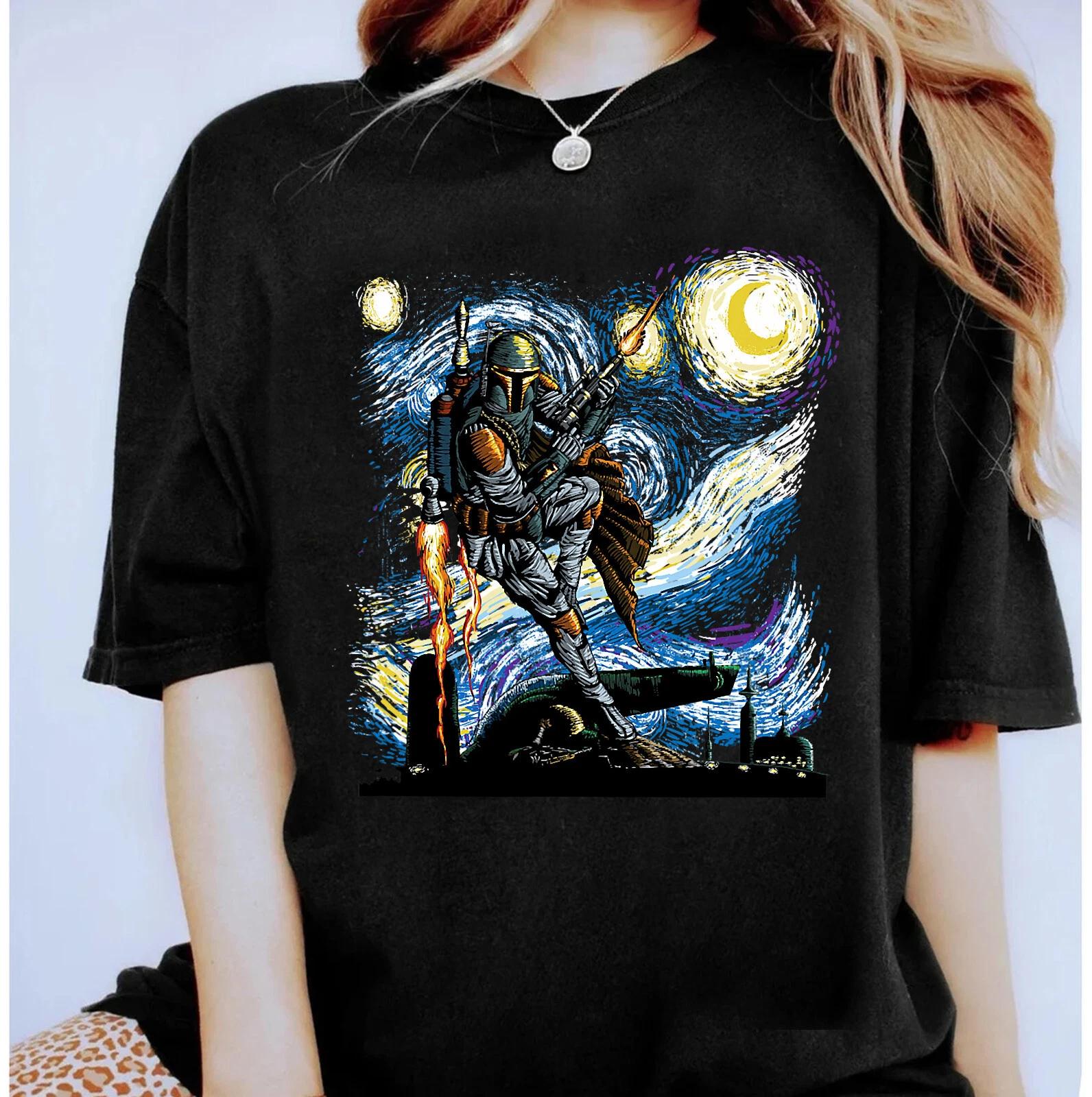 Звездные войны Классический Боба Фетт Картина «Звездная ночь» Унисекс Взрослый Ребенок Рубашка 653353 M