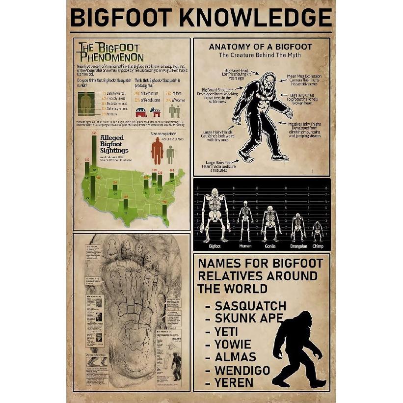 Bigfoot Knowledge Metal Poster Anatomy Of A Bigfoot Vintage Tin Sign Science Education School Cafe Bar Living Room Kitchen Bathroom Home Art Wall