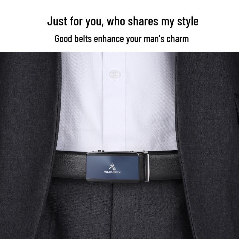 Paul Messier Men's Top Layer Cowhide Leather Belt with Automatic Buckle - Casual Youth Style