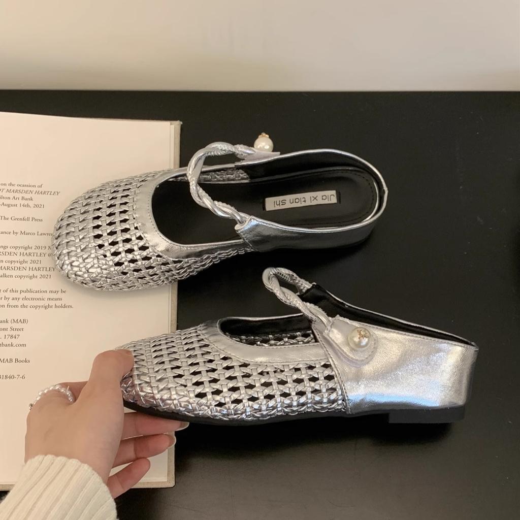 Inner height increase woven hollow bag head half slippers women's outer wear 2025 summer new breathable skirt platform sandals