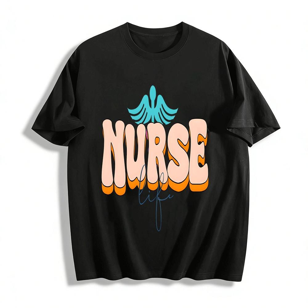 Retro Style Nurse Life Graphic Casual Nursing T-Shirt Pure cotton T-shirt XXS