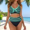 Women's Separate Fashion Stripe Printed Sexy Bikini With Bra Pad No Steel Bra Swimsuit