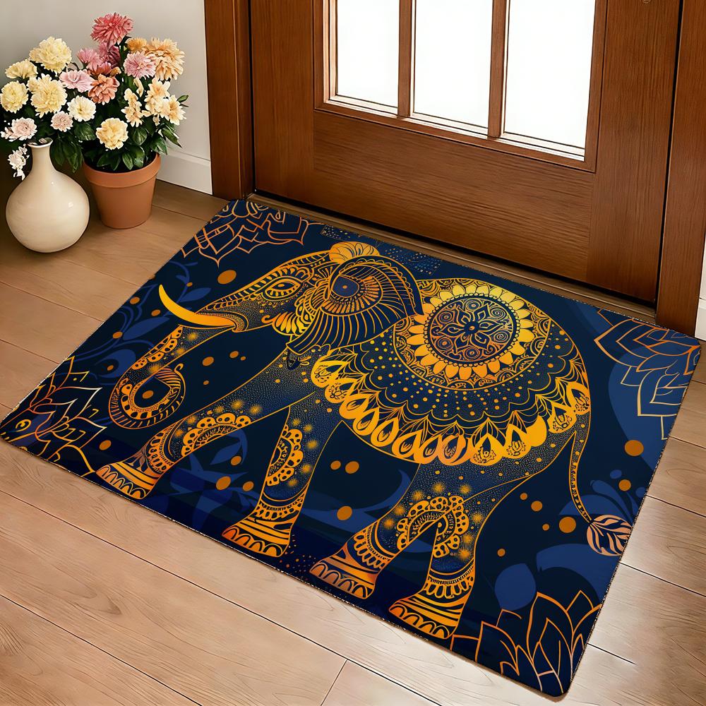 Elephant Mandala Art Floor Mat Cozy Flannel Soft Thick Non-Slip Mat For Living Room Bedroom Kitchen Decor Rugs